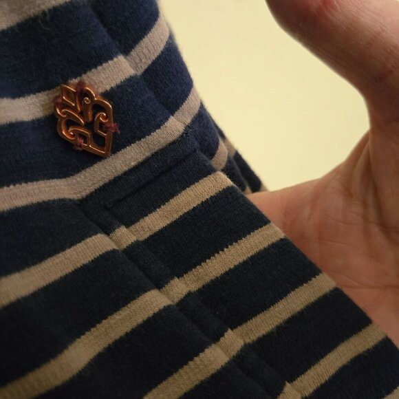 Hatley Navy Beige Draped Bateau Neck Striped Jersey Midi Dress Size L - Picture 3 of 6